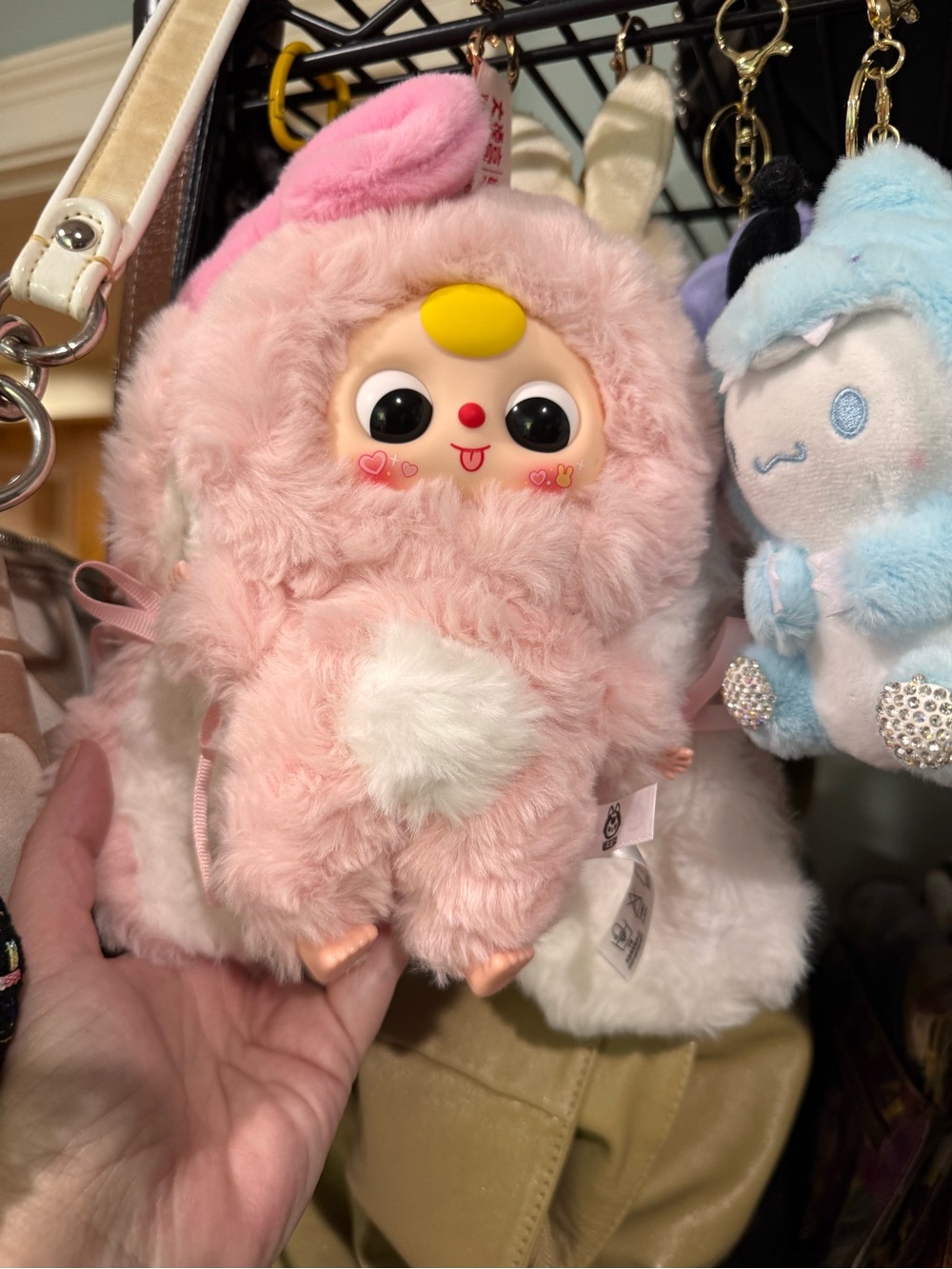 Plush Pink Furry Character Bag Charm